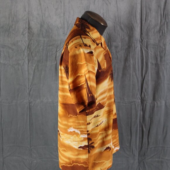 Vintage Hawaiian Shirt - Brown Island Pattern by Made in Hawaii - Men's Small - Picture 9 of 10